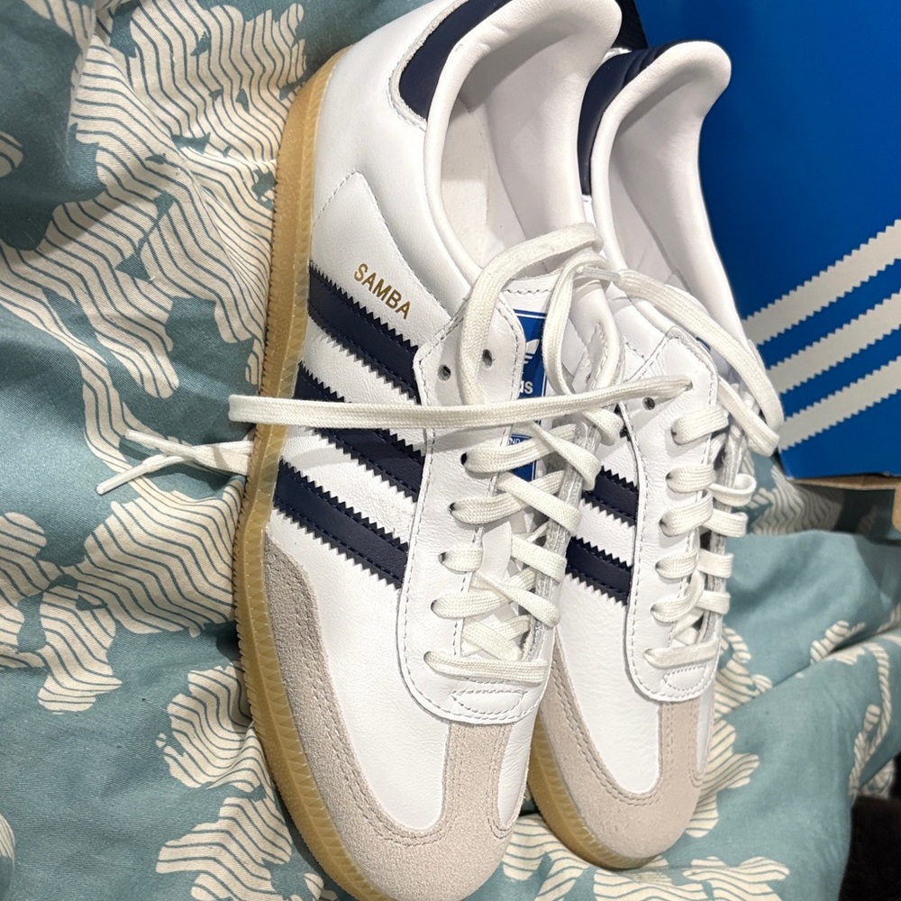 Adidas Samba White and Blue Sneakers